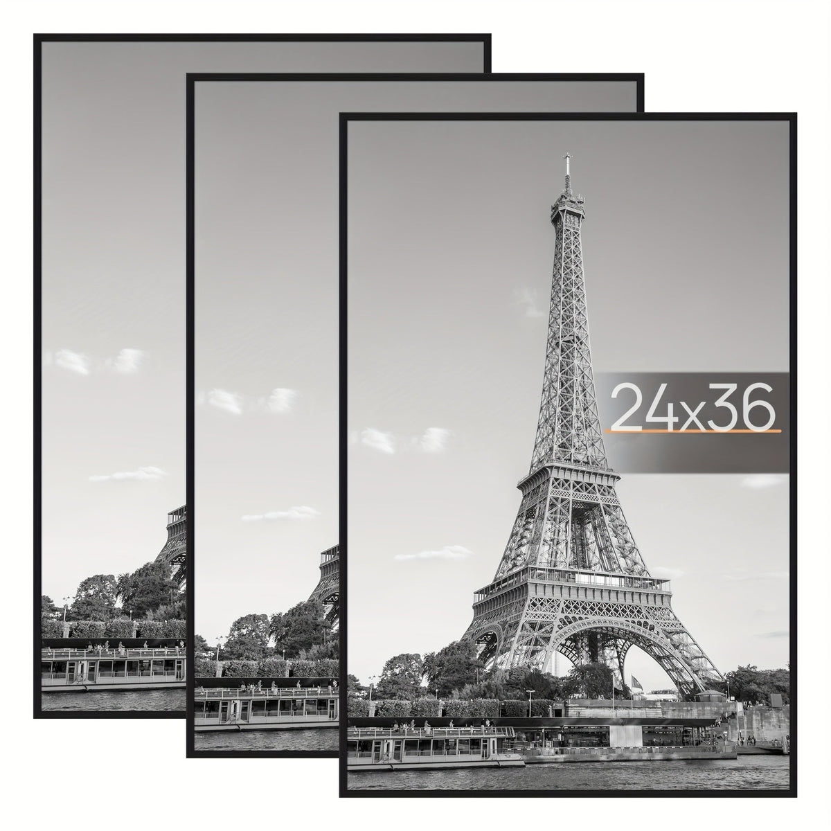 3-Pack 24x36 Poster Frames Black Slide-In Horizontal or Vertical Wall Mounting Scratch-Proof HD Plastic Cover Gallery Wall Photo Frame for Bedroom Living Room Office