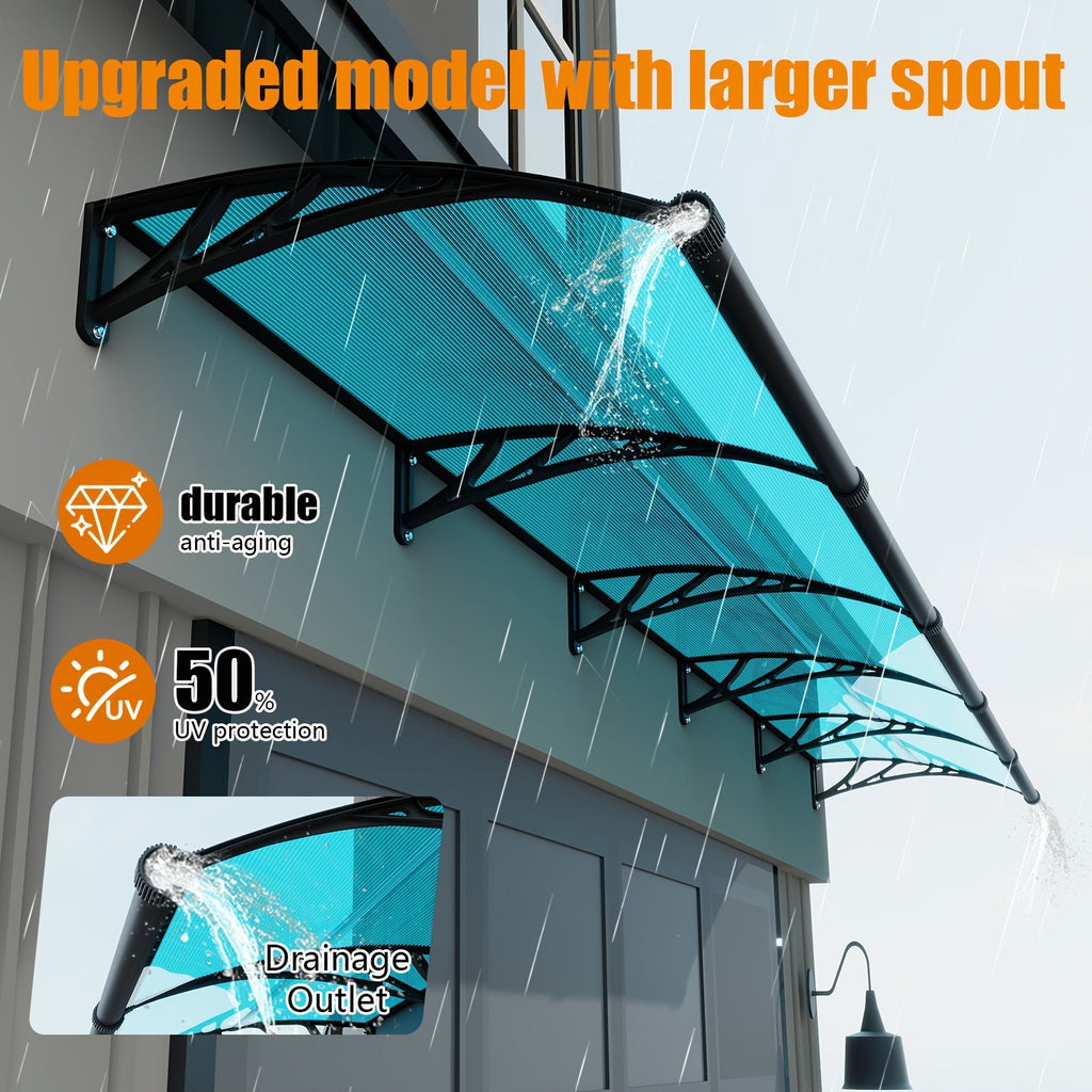 Polycarbonate Window & Door Awning Canopy with Large Gutter Rain Sun & UV Protection SPF50+ ABS Brackets – 15-Min DIY Install for Windows Doors Balcony & Garage, 7 Sizes Available
