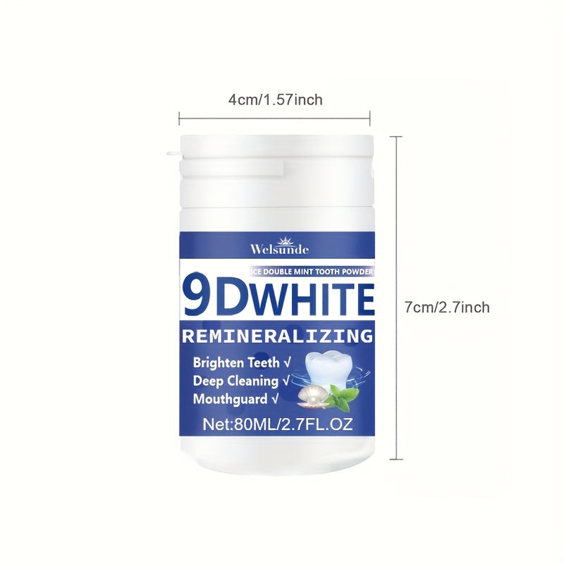 9D White Remineralizing Hydroxyapatite Tooth Powder - Deep Cleaning, Fresh Breath & Oral Health - Daily Use for Women & Men - 80ml / 2.7 fl oz