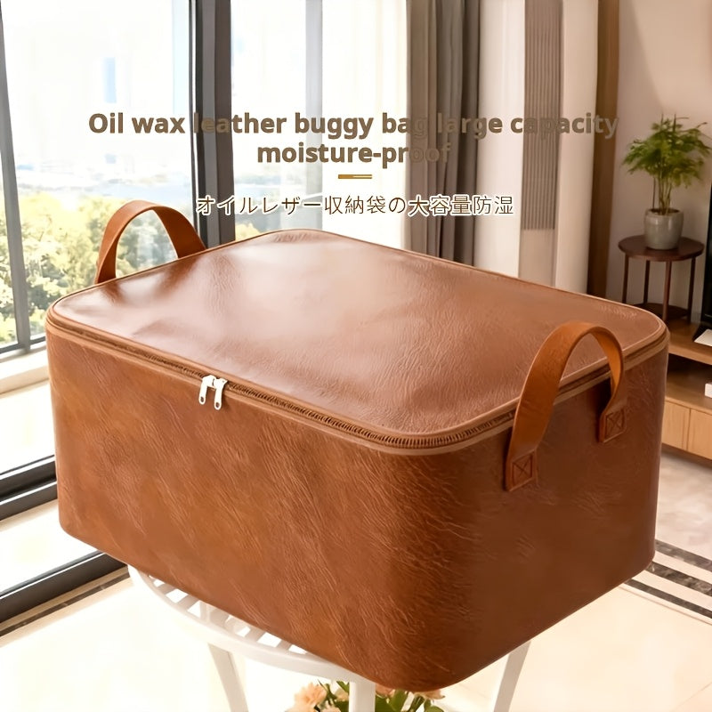 Travel Storage Bag Large Capacity Oil Waxed Packing Organizer Moisture-Proof Wear-Resistant Reinforced Handles for Clothes Quilts Blankets