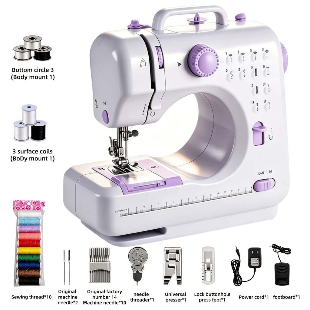 Electric Sewing Machine with 12 Built-In Stitches & Overlock Function - Automatic Thread Winding, Sewing Light, US Plug, Lightweight 2.2kg for Home School Daily Use, Beginners & Pros - Light Purple
