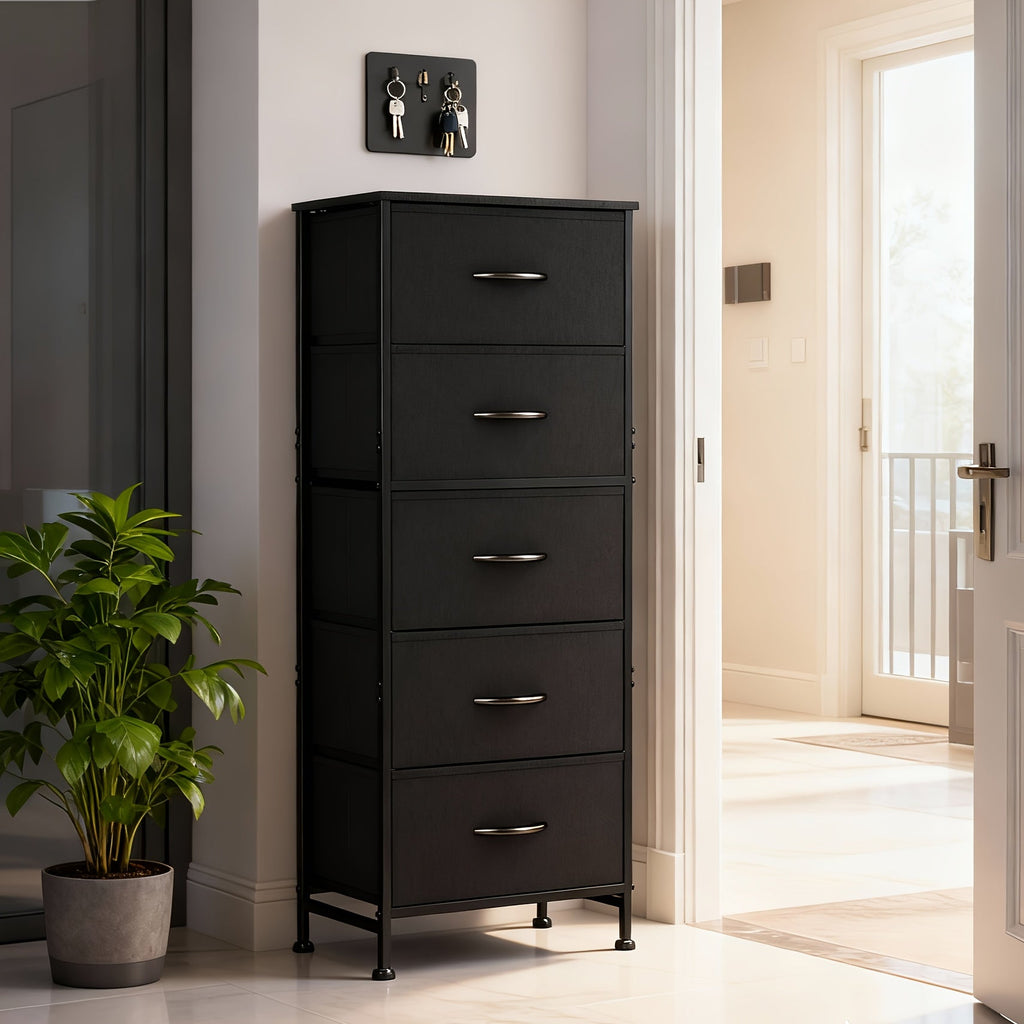 5-Drawer Storage Cabinet Heavy Duty Steel Frame Wood Top Rack Freestanding Organizer for Home Office Bedroom Basement 4 Colors Available Easy Assembly