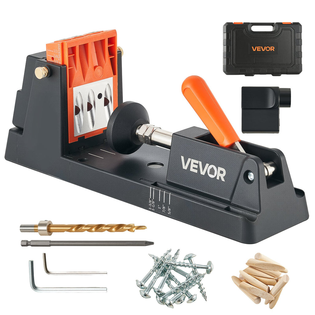 Pocket Hole Jig Kit 1/2 to 1-1/2 Inch Adjustable 2-in-1 Detachable Guide Block Titanium Step Drill Bit Dust Collection Adapter Carrying Case for Woodworking Joinery