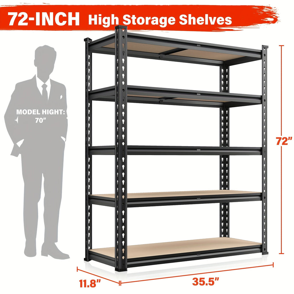 Heavy Duty Storage Shelves 5-Tier 2000LBS Adjustable Metal Shelving Unit for Garage Basement Pantry Closet 72H x 35.5W x 11.8D Inch