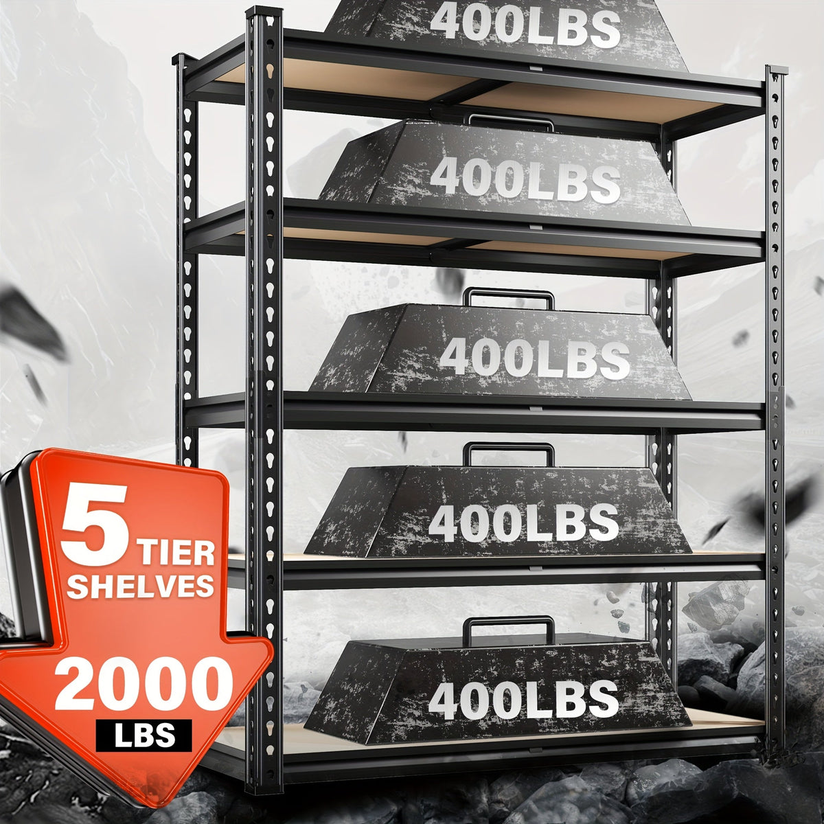 Heavy Duty Storage Shelves 5-Tier 2000LBS Adjustable Metal Shelving Unit for Garage Basement Pantry Closet 72H x 35.5W x 11.8D Inch