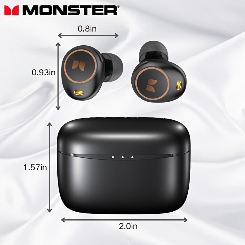 Monster Wireless Earbuds Bluetooth 5.3 In-Ear Headphones 4 Microphones Noise Cancellation Touch Control Type-C Charging Case for Daily Use Music Calls Black Dark Black