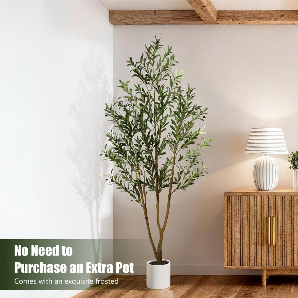 Artificial Olive Tree in Pot 5/6/7 FT – Tall Faux Olive Topiary Plant with Realistic Branches & Fruits for Living Room Home Office Indoor Decor