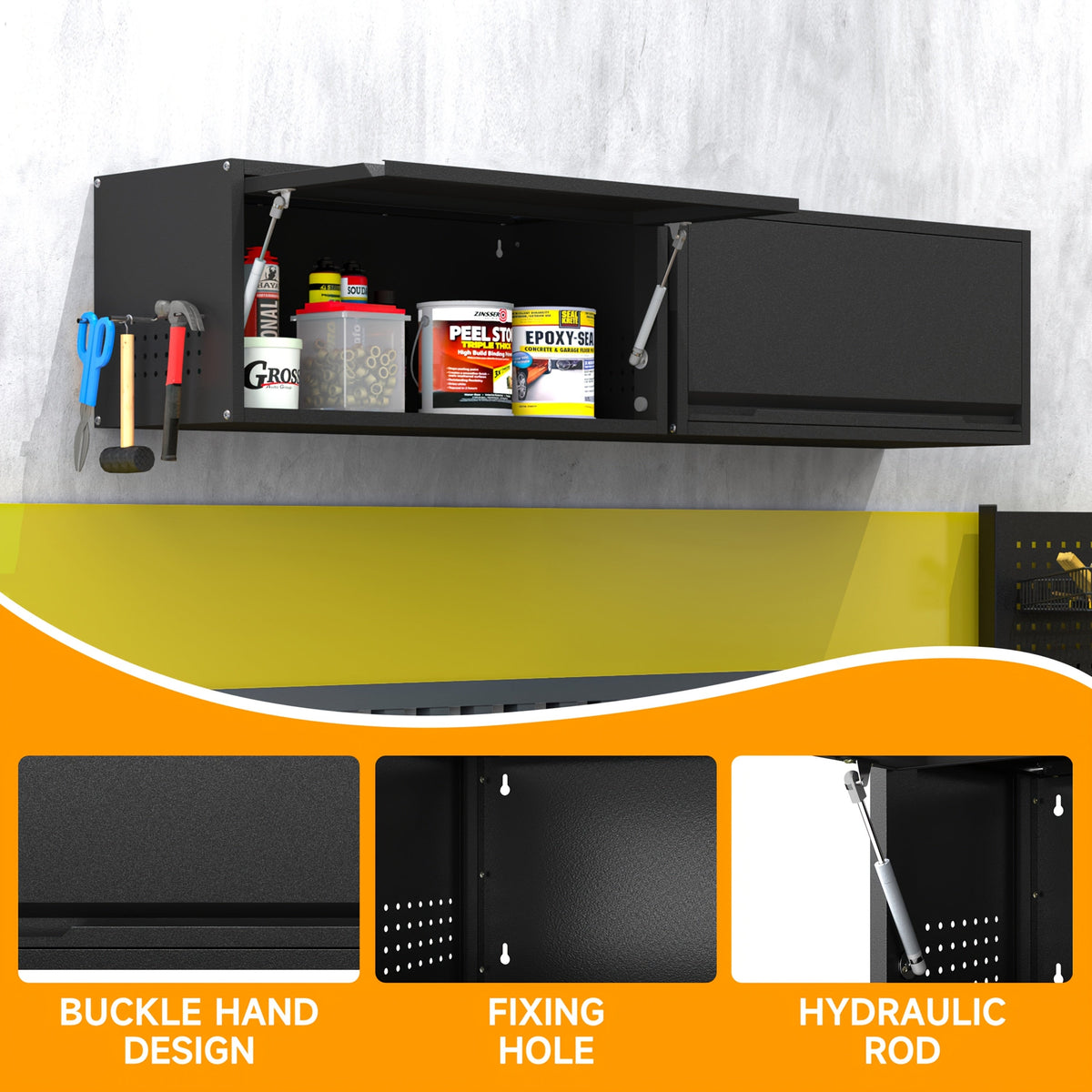 Metal Wall Mount Storage Cabinet 31.5 Inch Wide Up-Flip Door 3.2 Cubic Feet for Garage Kitchen Workshop Contemporary Steel Wall Cabinet Black or Black Gray