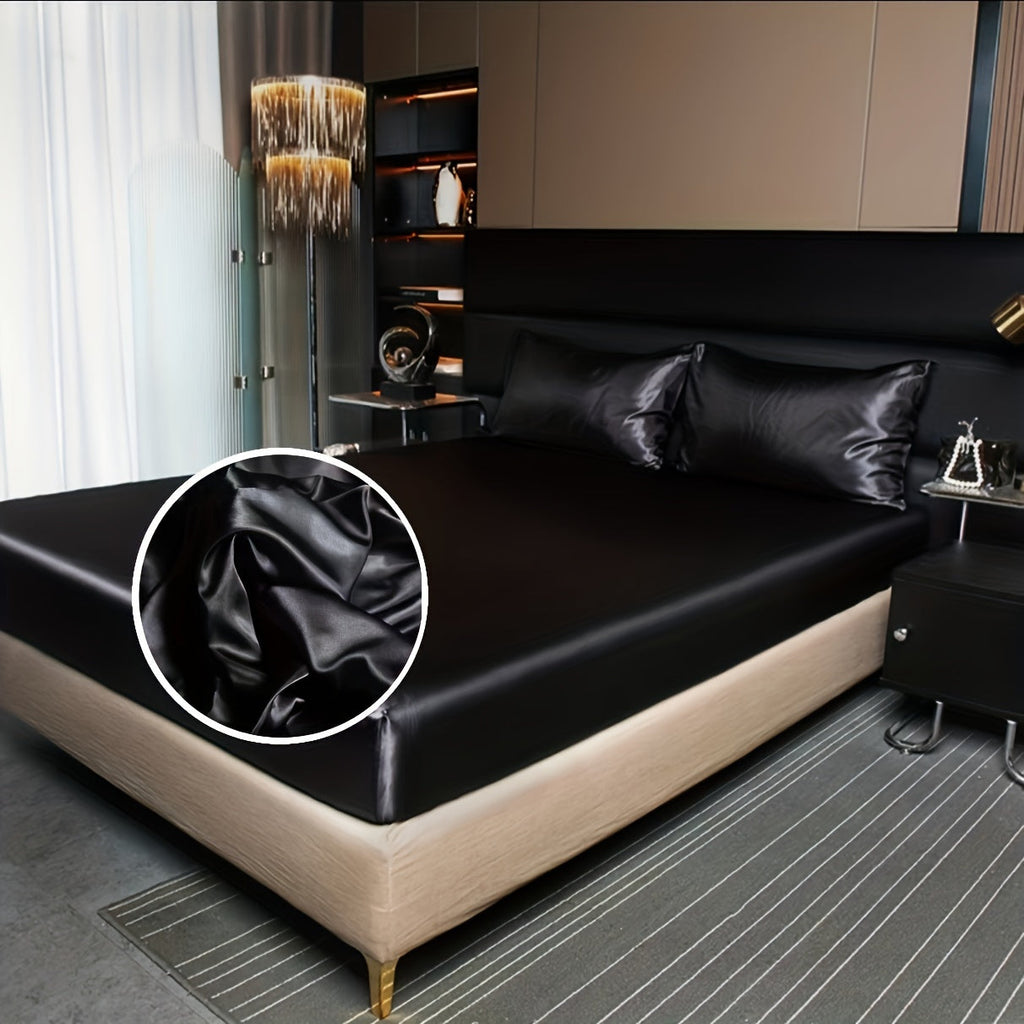 2/3-Piece Satin Bedding Set - Luxury Soft Fitted Sheet & Pillowcases - Twin, Full, Queen, King & Custom Sizes - Black, White, Grey, Navy, Lavender, Burgundy, Dark Green, Light Blue & Orange-Red