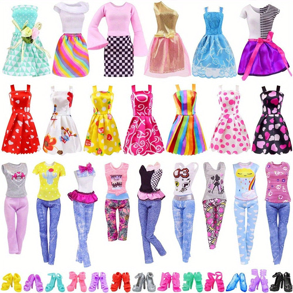 36-Piece Doll Clothes & Jewelry Set for 11.5" Fashion Dolls – Complete Outfits with Skirts, Shoes, Crown & Magic Staff, Random Color Mix, Girls Gift