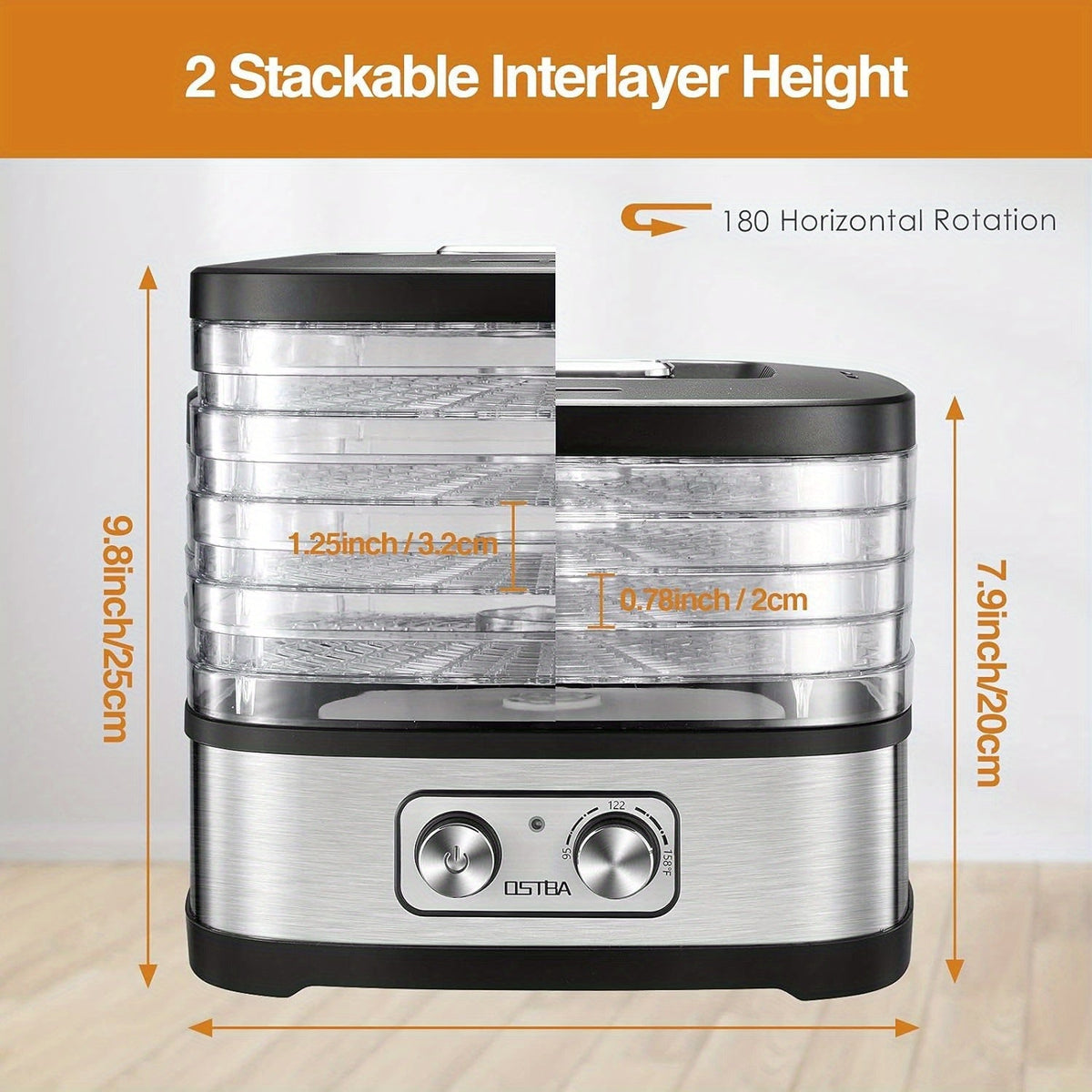 OSTBA Food Dehydrator 240W Temperature Control 5 or 8 BPA-Free Dishwasher Safe Trays for Jerky Fruits Herbs Vegetables with Recipe Book Electric Food Dryer Machine