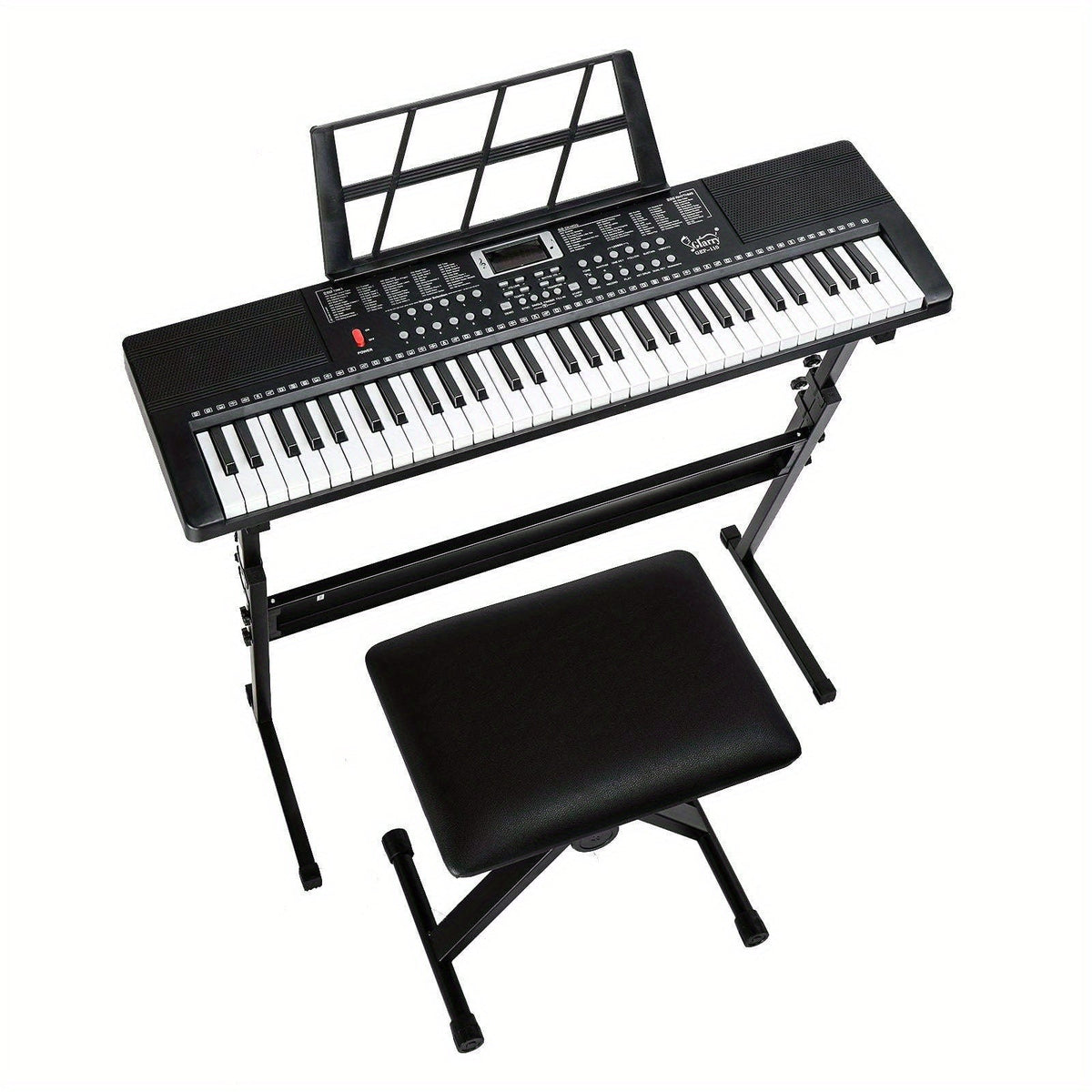 61-Key Beginner Keyboard Piano Starter Kit with Stand Bench Microphone Music Rest Built-in Speakers 200 Timbres 200 Rhythms LED Display for Kids Adults