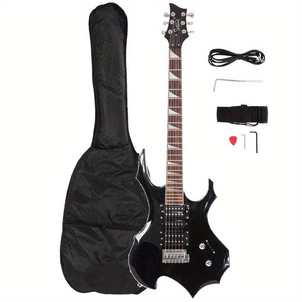 Beginner Electric Guitar Burning Fire Style, HSH Pickup 24-Fret Basswood Body Maple Neck Rosewood Fingerboard, Full Starter Kit with Bag Strap Pick Whammy Bar Cable & Tools, Right-Handed 6-String