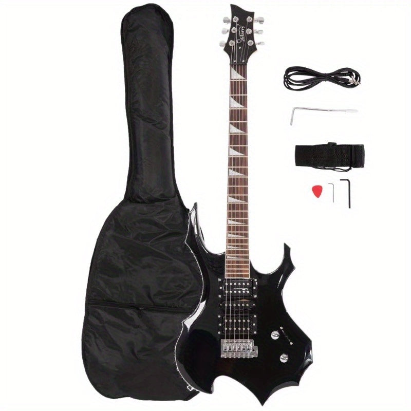 Beginner Electric Guitar Burning Fire Style, HSH Pickup 24-Fret Basswood Body Maple Neck Rosewood Fingerboard, Full Starter Kit with Bag Strap Pick Whammy Bar Cable & Tools, Right-Handed 6-String
