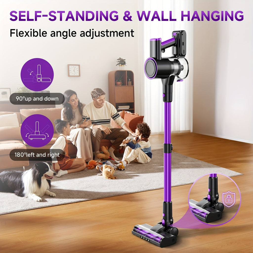 Wired & Wireless Cordless Stick Vacuum Cleaner - 55–70 KPa, 3-Speed, 45-Min Battery, Detachable Battery, LED Floor Brush - Pet Hair, Carpet & Hard Floor - Lightweight Handheld