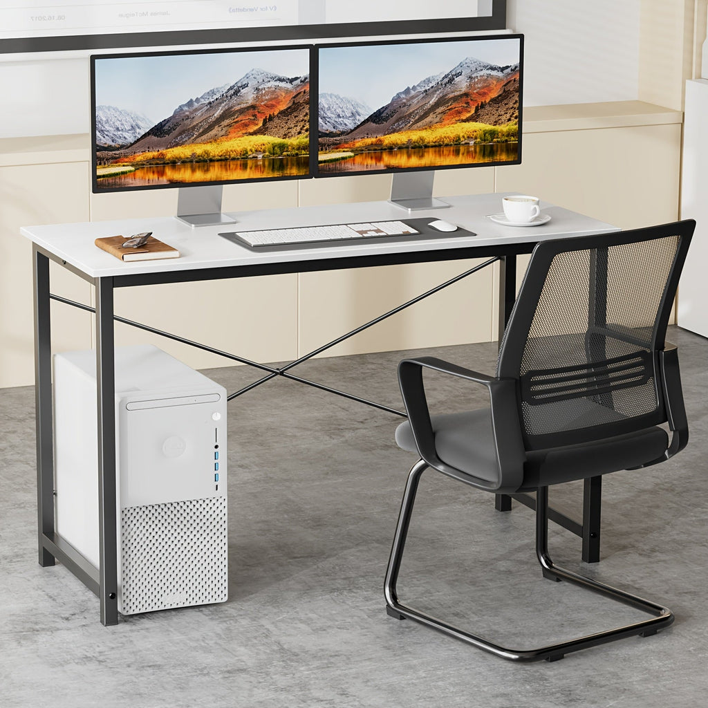 Computer Office Desk with Storage Bag & Headphone Hook 47 / 55 / 63 In Writing Gaming & Study Table for Small Spaces Home & Bedroom – Black White & Rust