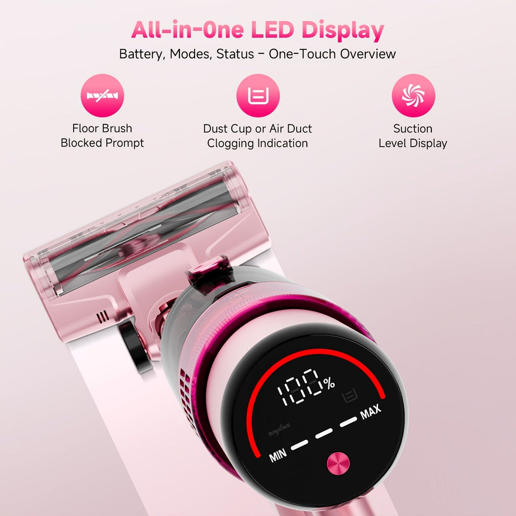 Cordless Vacuum Cleaner 550W 62Kpa Powerful Suction LED Smart Display Anti-Tangle Brush Removable Battery Lightweight All-in-1 for Home Carpet Pet Hair Hardwood Floor Multiple Colors