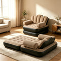 2-in-1 Flocked PVC Inflatable Sofa Bed Convertible Inflatable Couch & Air Mattress Portable Easy to Store Holiday Gift – Khaki or Blue