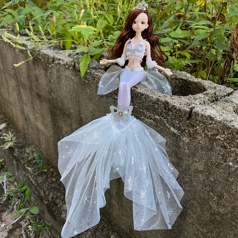 Mermaid Princess Doll for Girls 17.7 Inch – Beautiful Articulated Doll with Yarn Tail, 3D Eyes & 11 Movable Joints, Removable Dress-Up Clothes, Room Decor & Play Toy, Christmas Birthday Gift