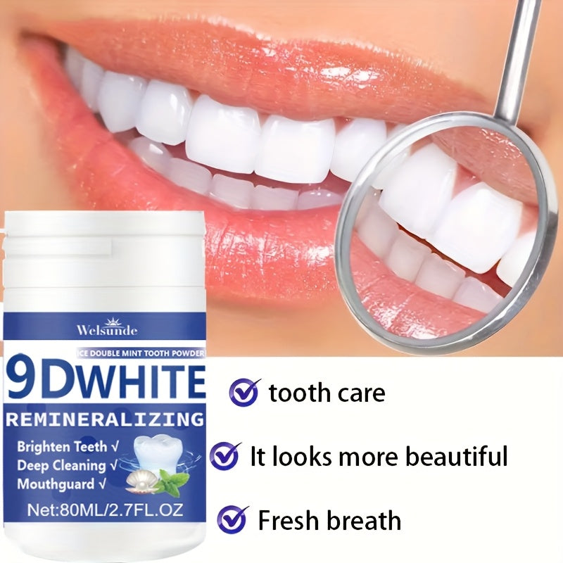 9D White Remineralizing Hydroxyapatite Tooth Powder - Deep Cleaning, Fresh Breath & Oral Health - Daily Use for Women & Men - 80ml / 2.7 fl oz