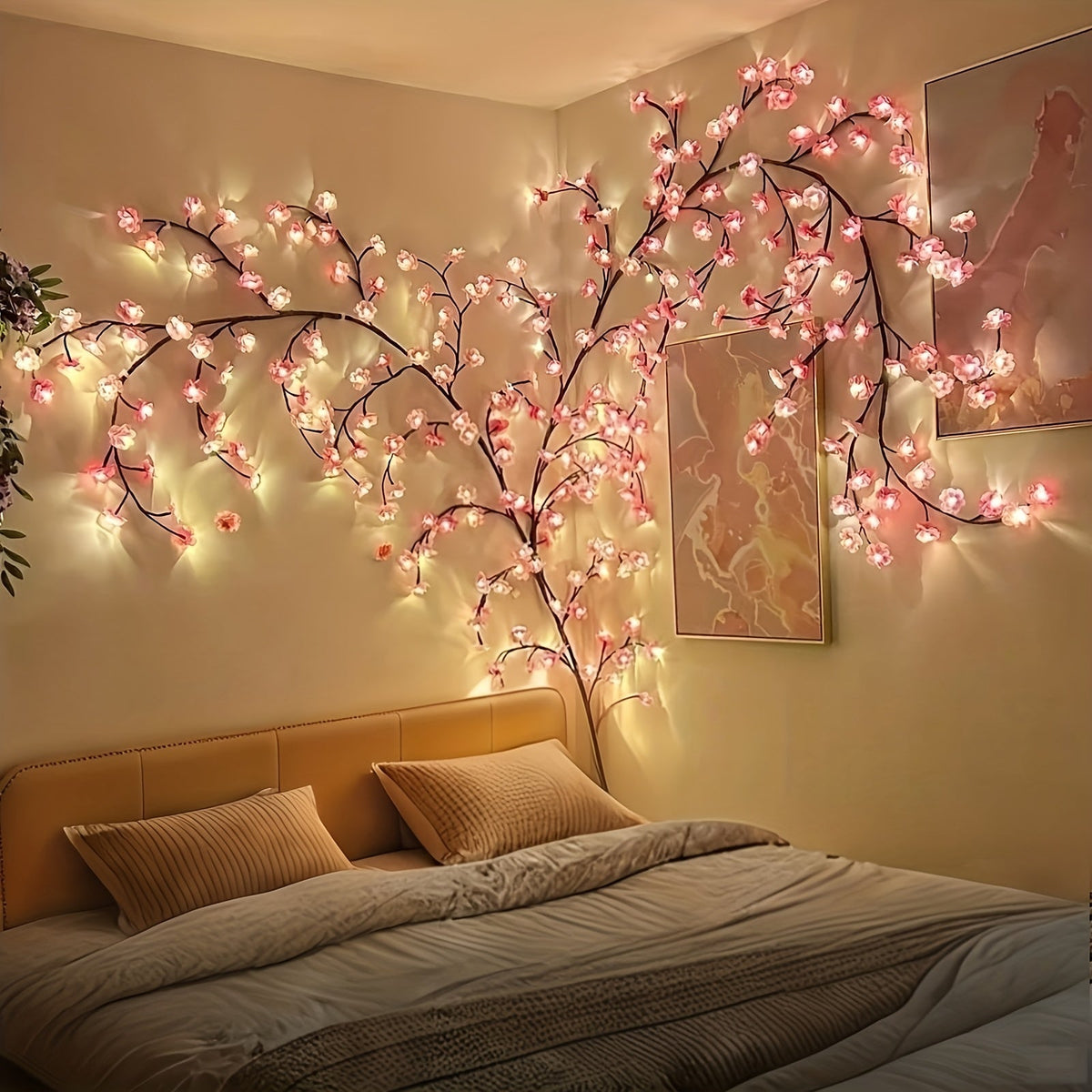 Light Pink Cherry Blossom Vine LED String Lights – 148cm (58") 70 Blossoms & 70 LEDs for Bedroom Bedside Living Room Wall DIY & Christmas Decor
