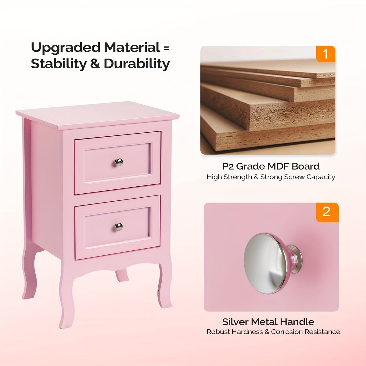 Nightstand with Drawers – Small Bedside Table for Bedroom Small Spaces in Forest Green White Blue Pink Navy Blue (Set of 1 or 2)