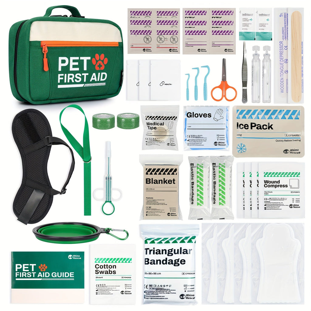 Pet First Aid Kit for Dogs & Cats - Emergency Safety Essentials with Disposable Booties for Home, Hiking, Travel & Camping - FSA/HSA Eligible - Green