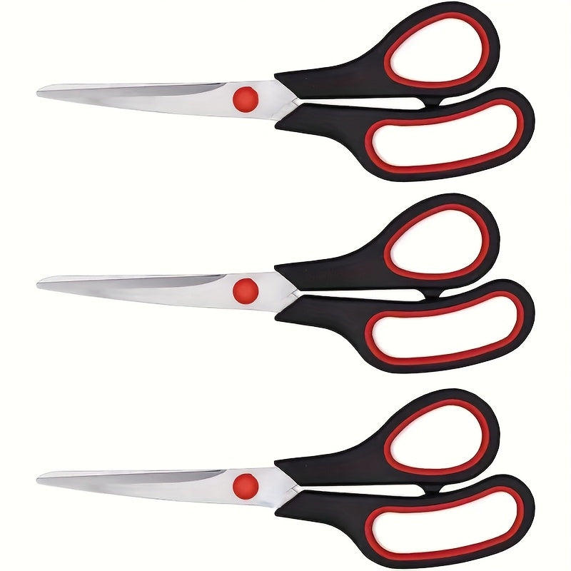 3-Pack Stainless Steel Multi-Purpose Scissors Comfortable Rubber Grip Right and Left Hand for Home Office Kitchen Craft DIY Projects