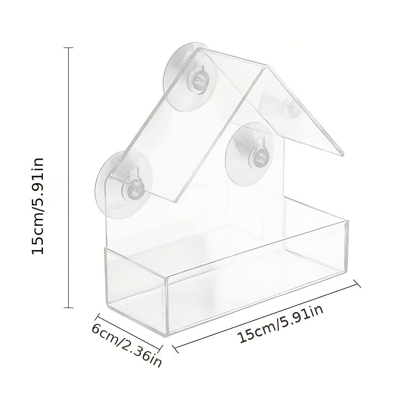 Window Bird Feeder with Suction Cup - Clear Acrylic Outdoor Bird Feeder for All Bird Species, Easy to Clean Transparent Design, Perfect for Window & Glass Door - Bird Feeders for Outside