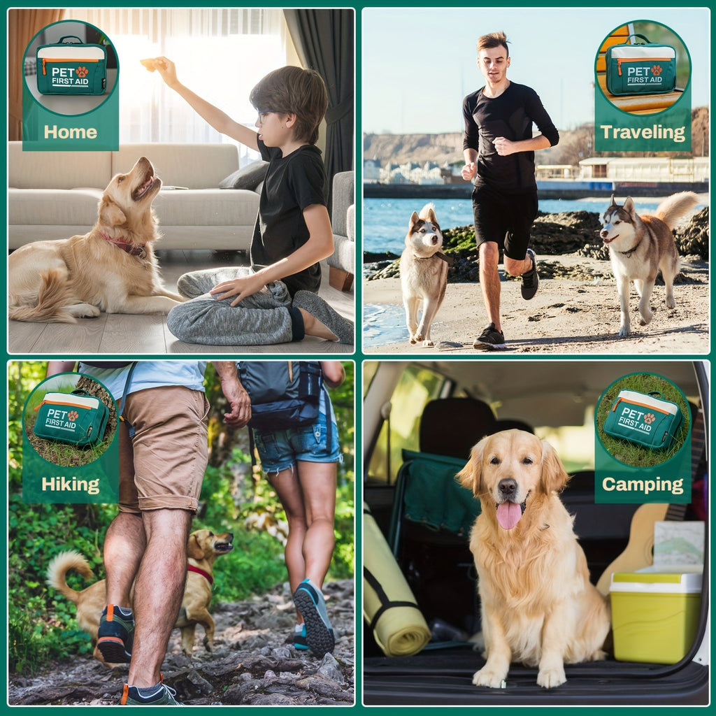 Pet First Aid Kit for Dogs & Cats - Emergency Safety Essentials with Disposable Booties for Home, Hiking, Travel & Camping - FSA/HSA Eligible - Green