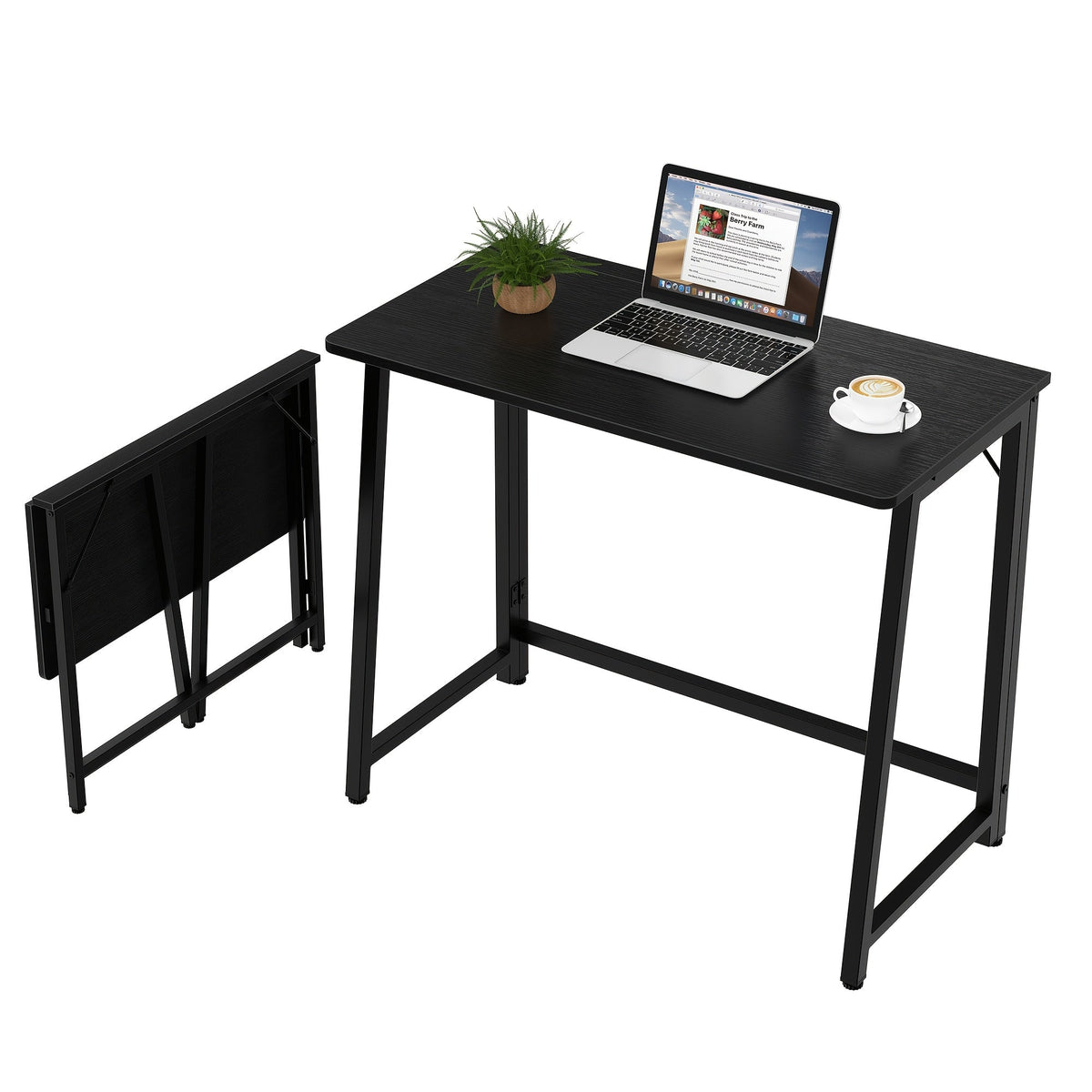 31.5 In Foldable Desk Compact Computer Table Metal Frame Gaming & Writing Workstation for Small Home Office – Black Wood Rust