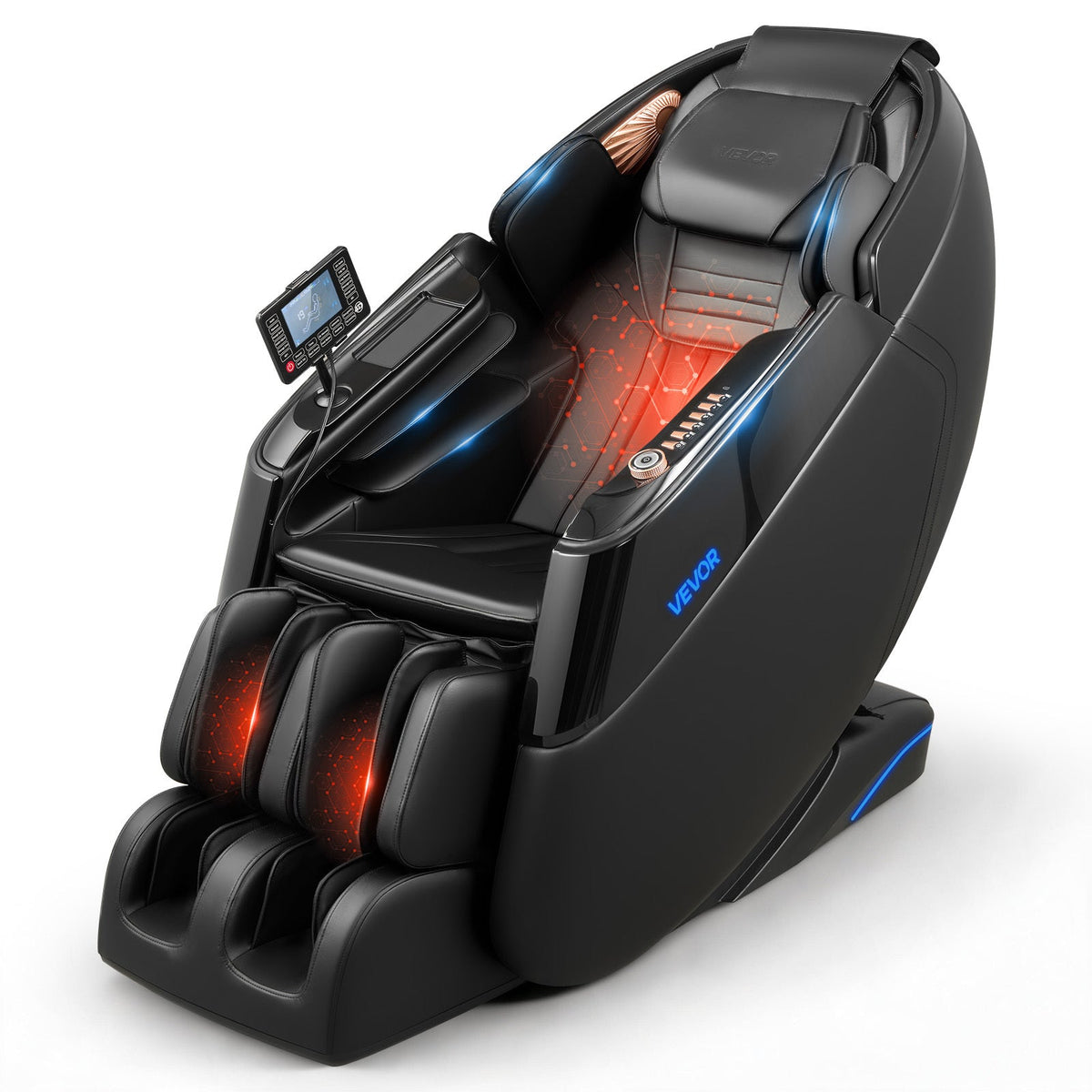 4D Zero Gravity Full Body Massage Chair 53 Inch SL Track 8 Airbags Waist Leg Heating Extendable Footrest Touchscreen Yoga Stretch Auto Modes 300LBS for Home Office Black
