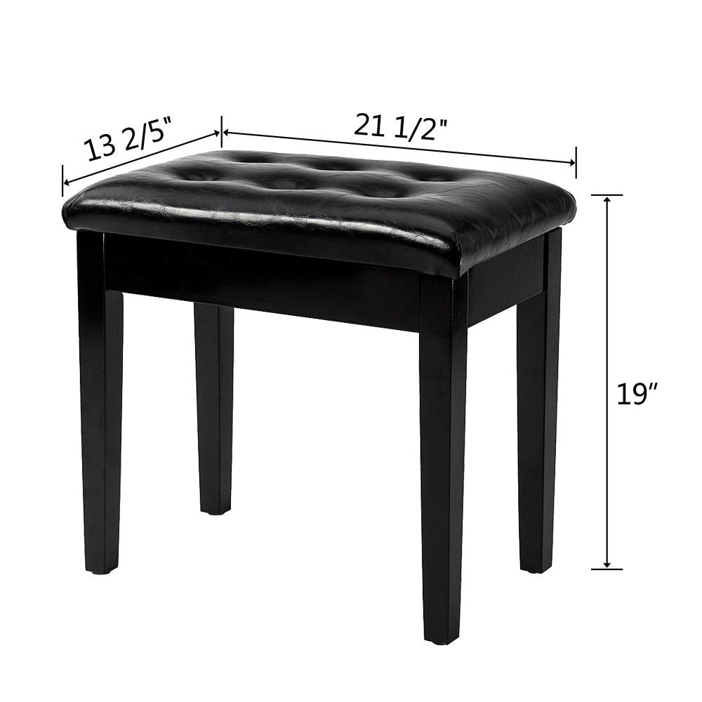 Bonnlo Wooden Duet Piano Bench - Thick PU Leather Padded Cushion, Under-Seat Sheet Music Storage, Locking Lid, 440 lbs Solid Wood Legs - Black & Brown, 21.5" or 29.5" Wide