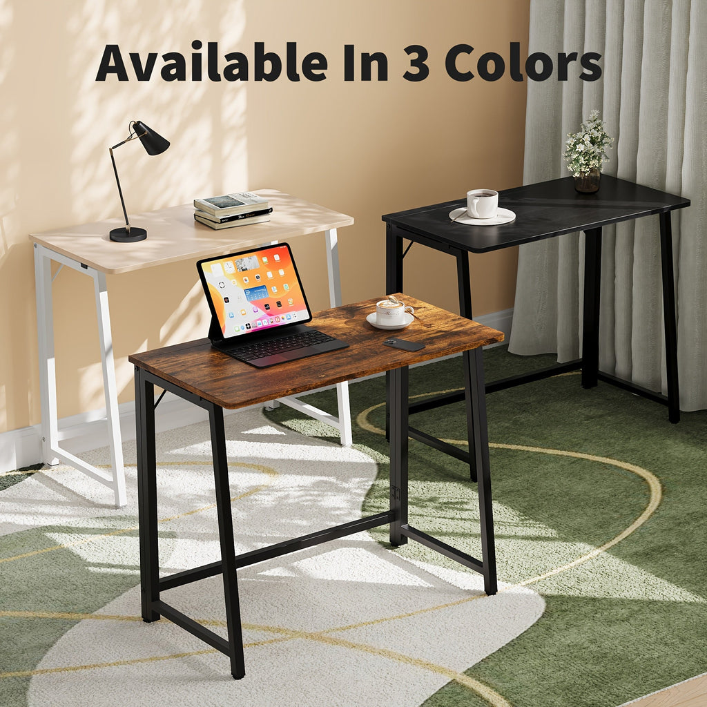 31.5 In Foldable Desk Compact Computer Table Metal Frame Gaming & Writing Workstation for Small Home Office – Black Wood Rust