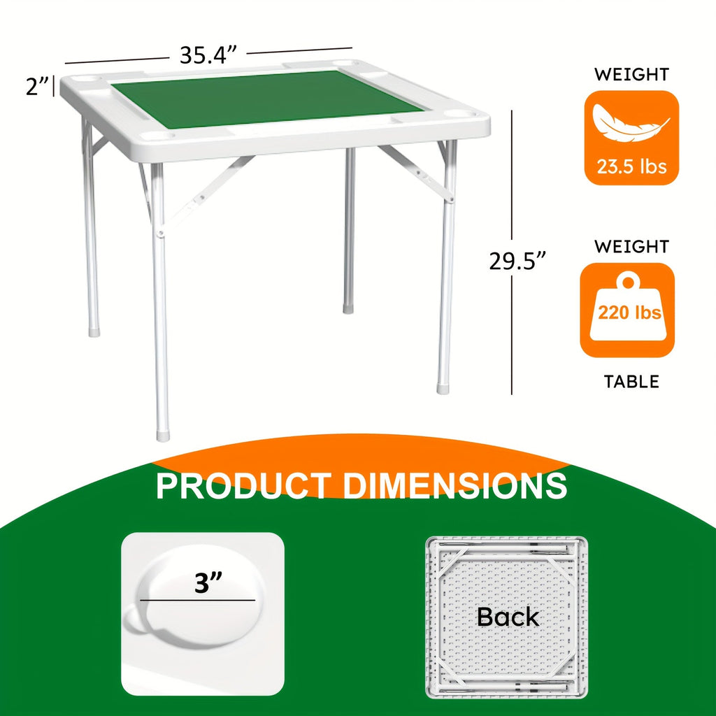 Folding Card Table with Green Felt Surface – Portable Mahjong Table for Poker, Dominoes & Card Games, Foldable Game Table for Home Game Night, Easy Setup, Black or White – Nova Mart