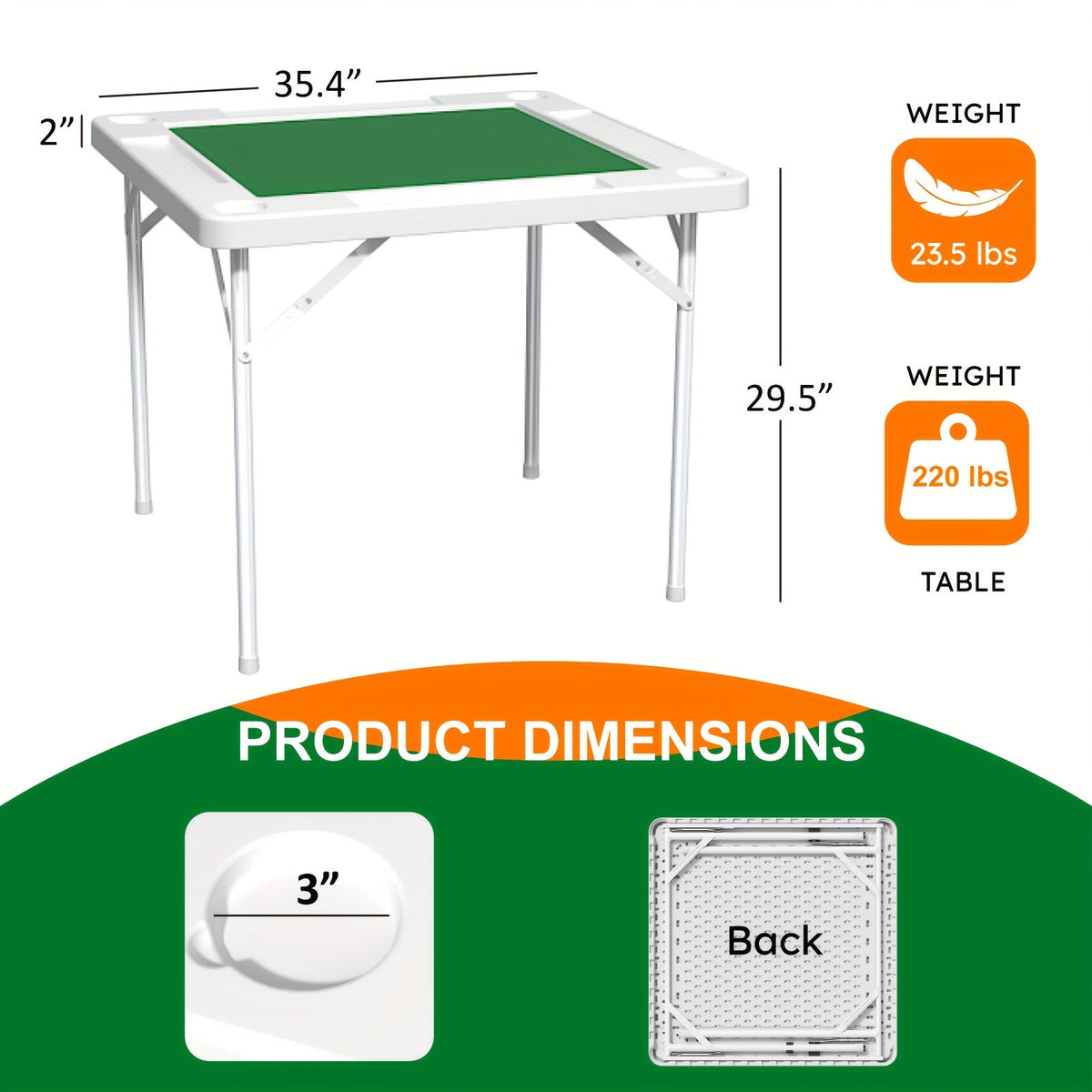 Folding Card Table with Green Felt Surface – Portable Mahjong Table for Poker, Dominoes & Card Games, Foldable Game Table for Home Game Night, Easy Setup, Black or White – Nova Mart