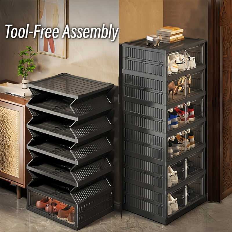 Foldable Shoe Cabinet 3 6 9 Tier No-Install Dustproof Shoe Rack with Clear See-Through Doors Magnetic Closure Large Capacity for Entryway Hallway Foyer 18 Pairs