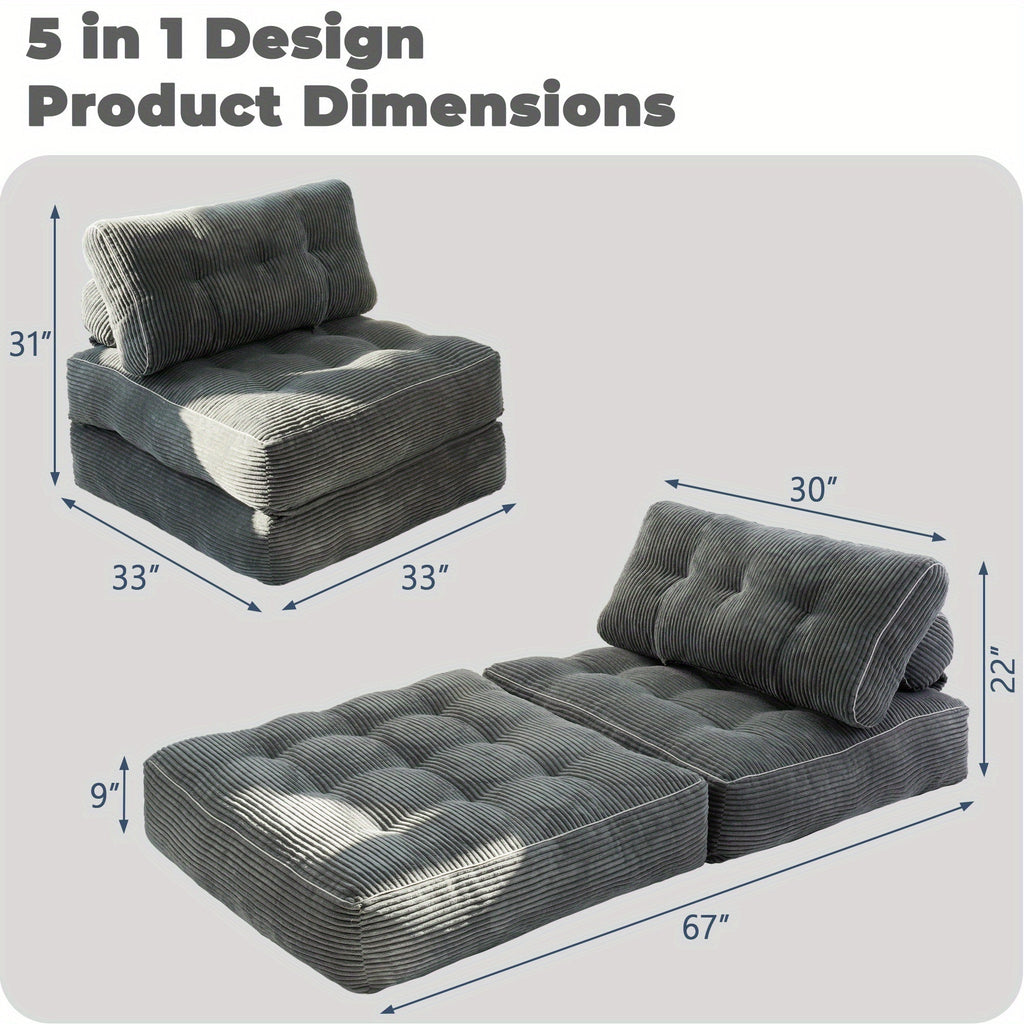Folding Sofa Bed Convertible Sleeper Chair for Adults, Foam Filling Floor Couch with Pillow, Single Size Floor Mattress Fold Out Bed, Grey White Black Pink Blue Brown