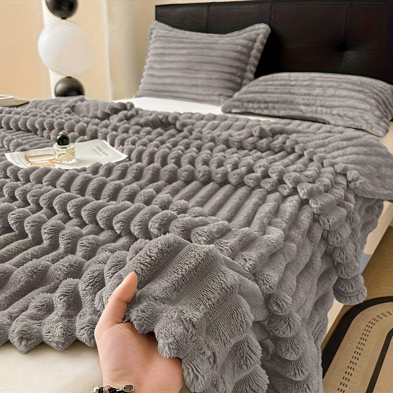 Ribbed Coral Fleece Blanket Ultra-Soft Solid Color All-Season Machine Washable for Bedroom Sofa Couch Camping Dorm Hotel Dark Gray White Light Gray Brown Green Multiple Sizes