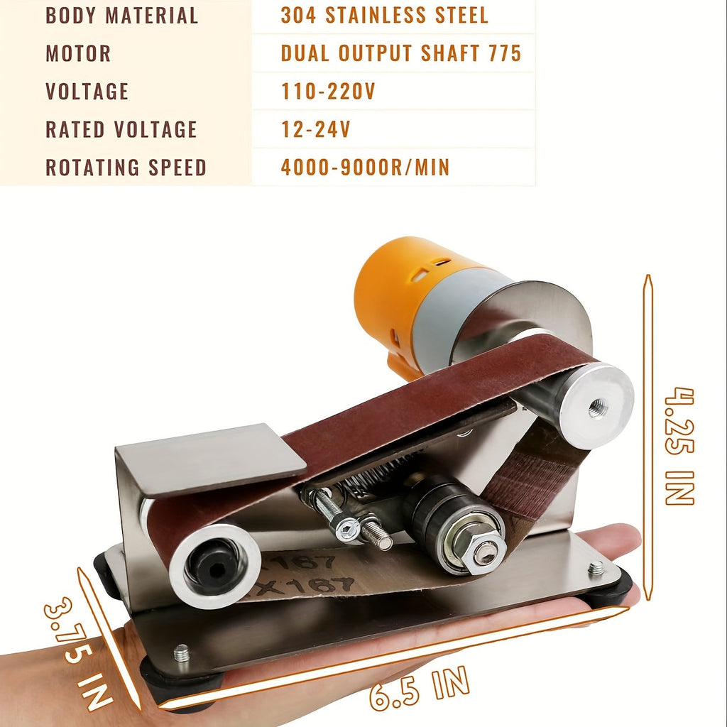 Mini Belt Sander Electric 7 Speed Adjustable 110V Small Grinder Sharpener Polisher with 10 Sanding Belts for Knife Making Wood Metalworking DIY Handcraft