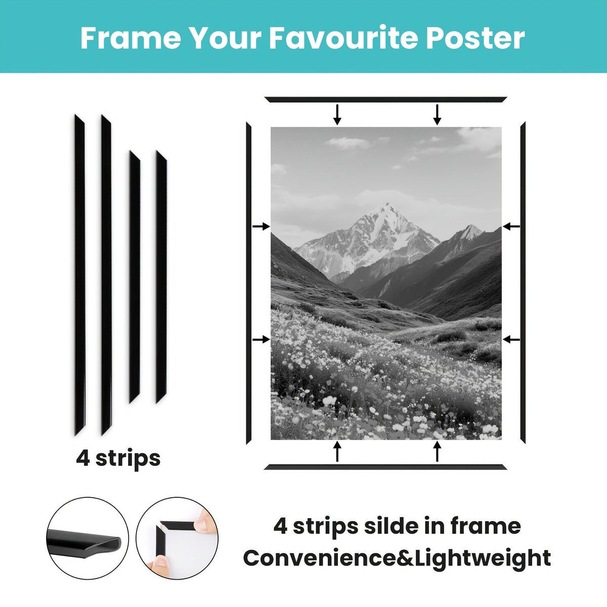 3-Pack 24x36 Poster Frames Black Slide-In Horizontal or Vertical Wall Mounting Scratch-Proof HD Plastic Cover Gallery Wall Photo Frame for Bedroom Living Room Office
