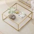 Glass Coffee Table 26"x26" – Modern Square Clear Glass Center Table for Living Room Small Spaces in Gold Black White with Plain or Striped Glass