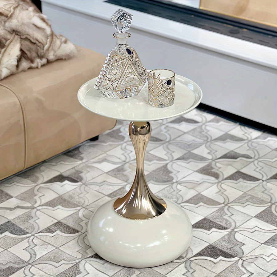 Slim Waist Round Metal Side Table – Minimalist Pedestal Tray End Table for Living Room & Bedroom in Cream White Black & Gold (4 Color Options)
