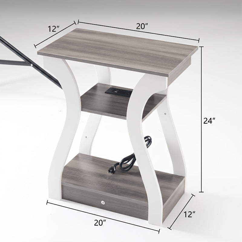 3-Tier Side Table with Charging Station – USB Port & Power Socket End Table for Bedroom Living Room Sofa Bedside Reading Afternoon Tea