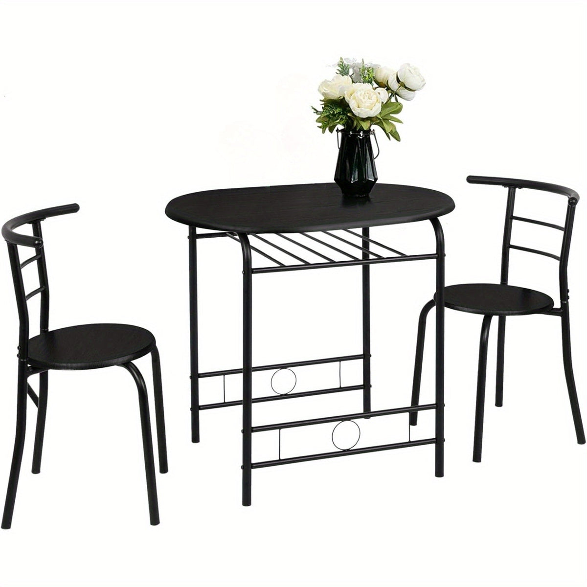 Bonnlo 3pcs Dining Set, Small Kitchen Table Set for 2, Breakfast Table Set, Kitchen Wooden Table and 2 Chairs for Small Space/ Dining Room/ Apartment/ Living Room/ Home Decor, Metal Frame Wine Rack