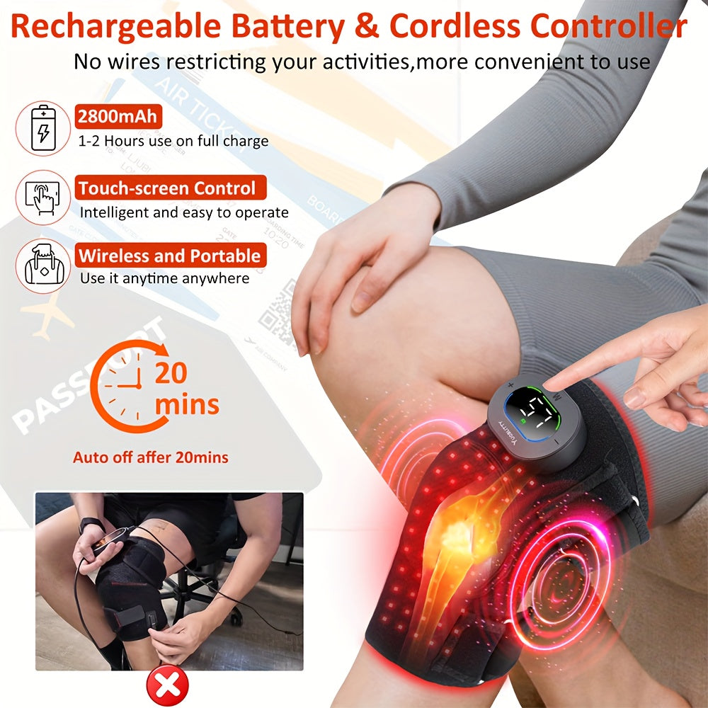 Red Light Therapy Knee Brace 660nm 850nm Infrared 3 Vibration Levels 5 Light Modes Post-Workout Joint Relief Muscle Recovery for Knee Elbow Shoulder with Extension Band Black