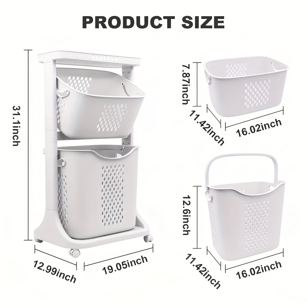 Rolling Laundry Hamper Cart with Wheels – 2/3/4 Tier Large Capacity Laundry Basket with Removable Baskets for Laundry Room Bathroom Organization in White