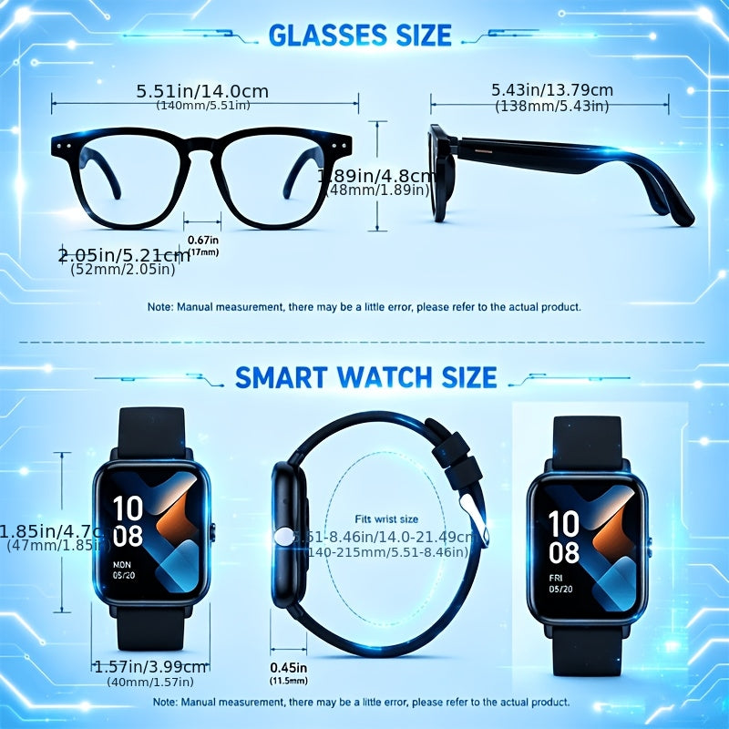 AI Smart Glasses & Full Touch Smartwatch Bundle 2026 - Multilingual Translation, Touch Control, High-End Smart Wearables, Fashion Tech for Men & Women