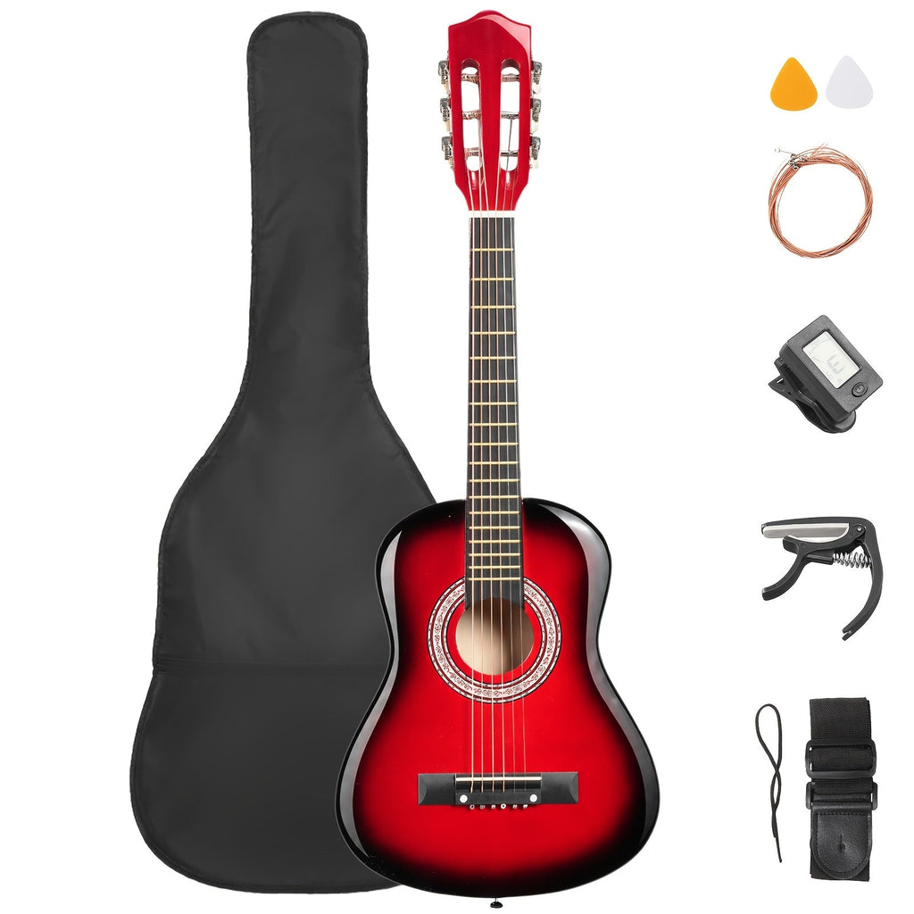 30-Inch Acoustic Guitar Round Body Basswood 18 Frets Steel Strings for Beginner Kids & Adults – Sky Blue Purple Pink & Red