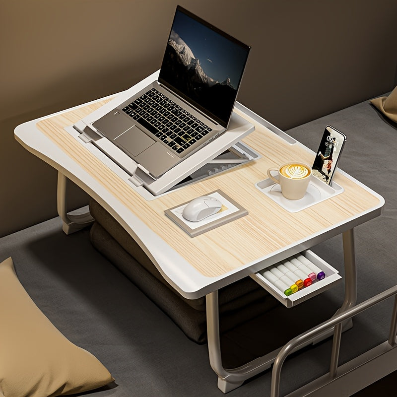 Portable Laptop Bed Table with Cup Holder & Tablet Slot - Foldable, Stable & Durable Lap Desk for Bed, Sofa & Floor - Wood, Walnut, White Oak, Pink & Black - USB Charging Options Available